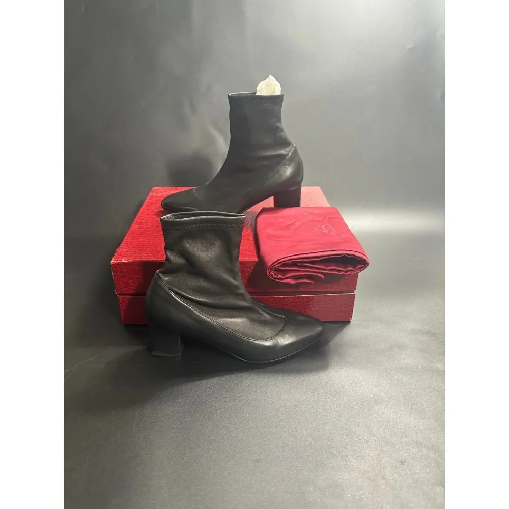 Tamara Mellon NIB Caress Ankle 55‎ Leather Stretch Nappa Boots Black EU 35/US5